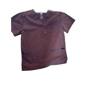 Dagacci Womens V-Neck Medical Scrub Top Brown Short Sleeve Pockets STY1000 S